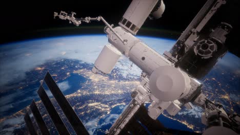 A-view-of-the-Earth-and-a-spaceship.-ISS-is-orbiting-the-Earth
